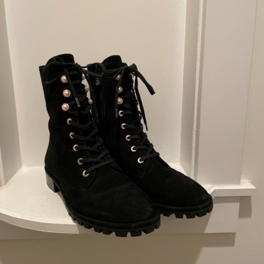 Stuart Weitzman Laine Womens Suede Lace-Up Zip Combat Boot Bootie Black Size 8